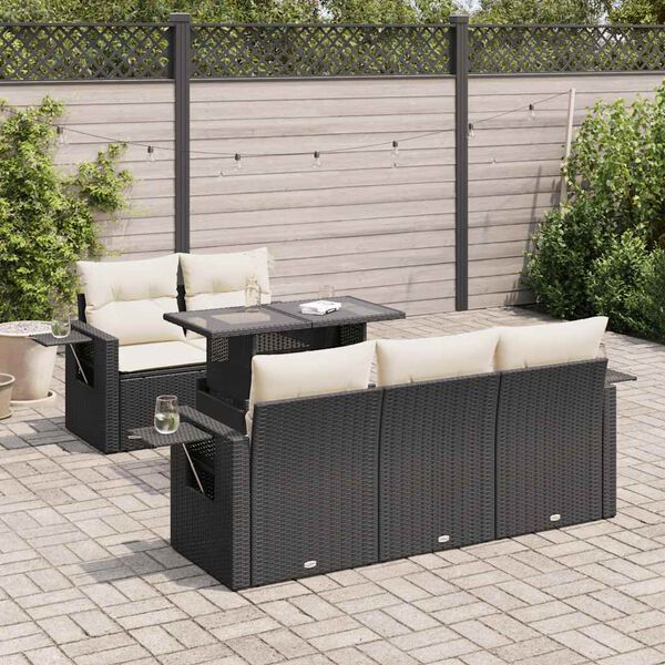 vidaXL Salon de jardin 6 pcs avec coussins noir r&eacute;sine tress&eacute;e