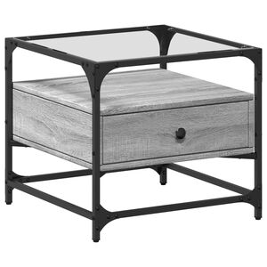 vidaXL Table basse avec dessus en verre sonoma gris 50x50x45 acier