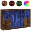 vidaXL Buffets avec lumi&egrave;res LED 3 pcs ch&ecirc;ne fum&eacute; bois d'ing&eacute;nierie