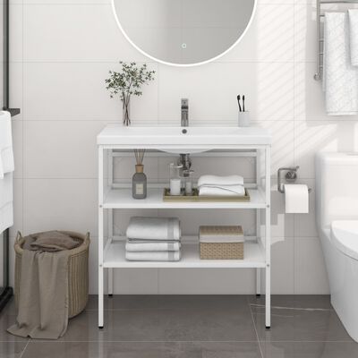 vidaXL Cadre de lavabo de salle de bain Blanc 79x38x83 cm Fer