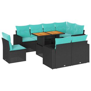 vidaXL Salon de jardin 9 pcs avec coussins noir r&eacute;sine tress&eacute;e