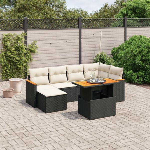 vidaXL Salon de jardin 7 pcs avec coussins noir r&eacute;sine tress&eacute;e