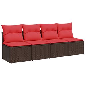 vidaXL Canap&eacute; de jardin avec coussins 4 places en r&eacute;sine tress&eacute;e marron
