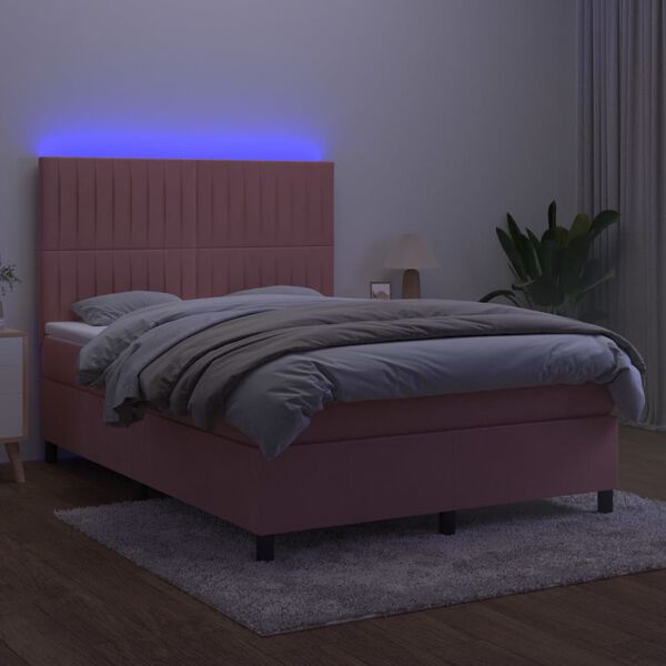 vidaXL Sommier &agrave; lattes de lit matelas et LED Rose 140x200 cm Velours