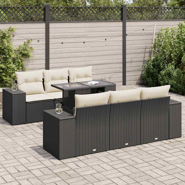 vidaXL Salon de jardin 7 pcs avec coussins noir r&eacute;sine tress&eacute;e