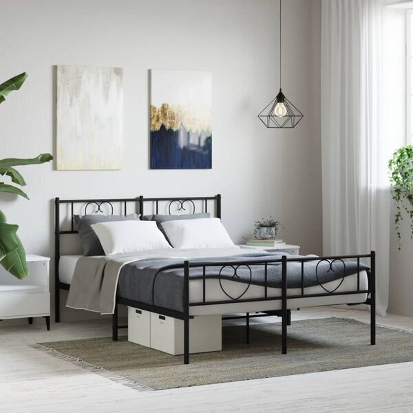 vidaXL Cadre de lit m&eacute;tal sans matelas avec pied de lit noir 140x190cm