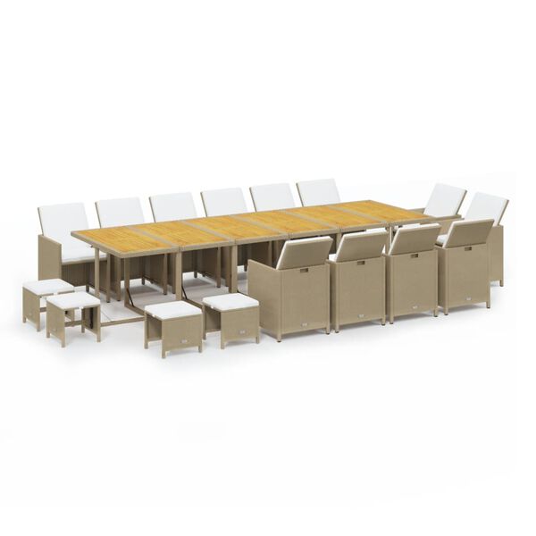 vidaXL Ensemble &agrave; manger de jardin coussins 17pcs R&eacute;sine tress&eacute;e Beige