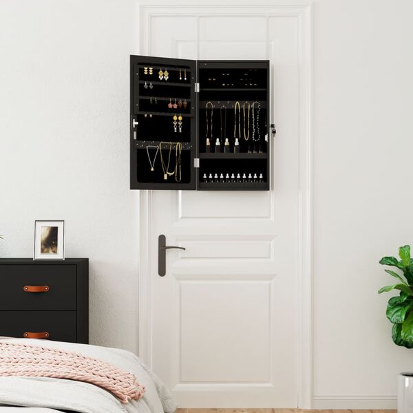vidaXL Armoire à bijoux avec miroir et éclairage LED mural noir