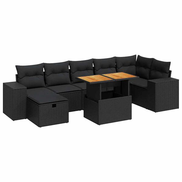 vidaXL Salon de jardin 5 pcs avec coussins noir r&eacute;sine tress&eacute;e acacia