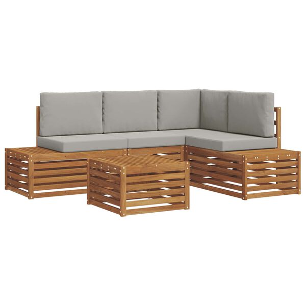 vidaXL Ensemble de canap&eacute;s d'ext&eacute;rieur 5 Pi&egrave;ce Gris Naturel et Clair
