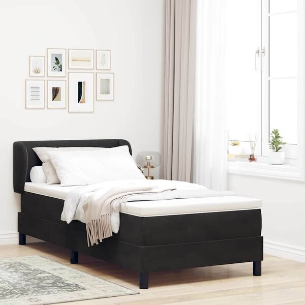 vidaXL Lit &agrave; ressorts avec matelas Noir 90 x 190 cm Velours