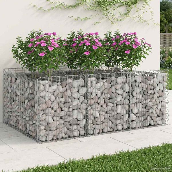 vidaXL Lit sur&eacute;lev&eacute; gabion Argent&eacute; 150 x 100 x 60 cm Acier galvanis&eacute;