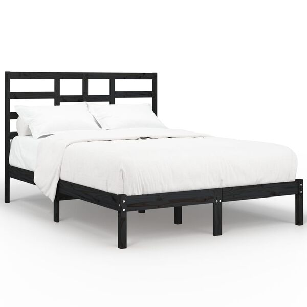 vidaXL Cadre de lit sans matelas noir bois massif 140x190 cm
