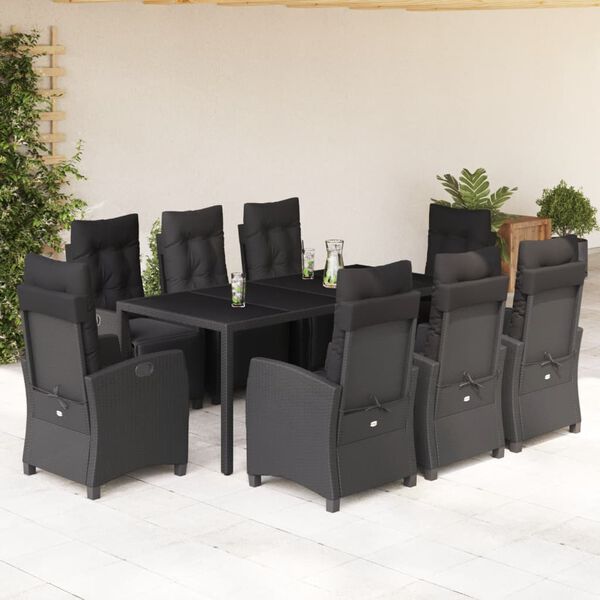 vidaXL Ensemble &agrave; manger de jardin 9pcs coussins noir r&eacute;sine tress&eacute;e
