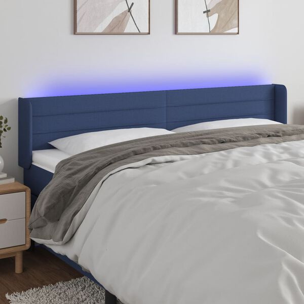 vidaXL T&ecirc;te de lit &agrave; LED Bleu 203x16x78/88 cm Tissu