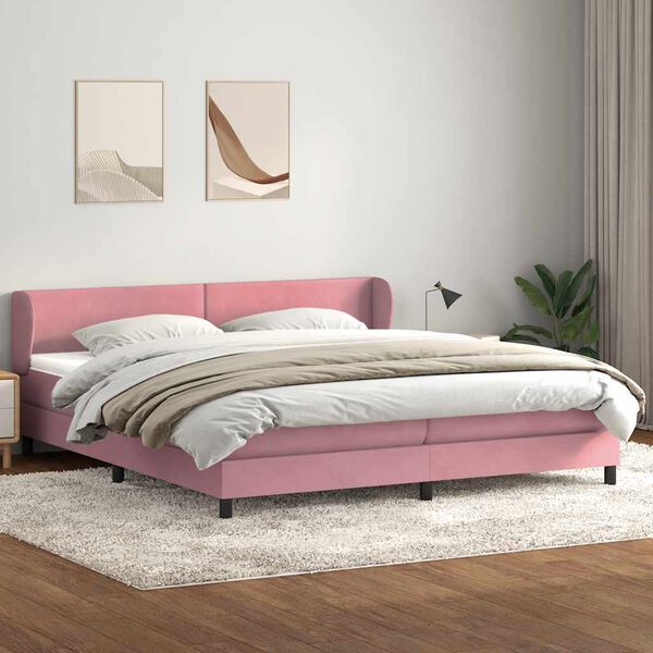 vidaXL Sommier &agrave; lattes de lit avec matelas rose 180x220 cm velours