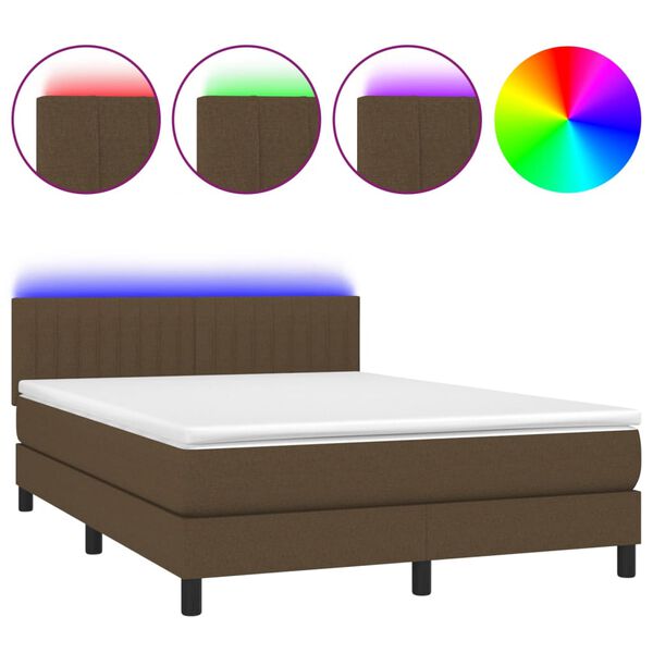 vidaXL Sommier &agrave; lattes de lit matelas et LED Marron fonc&eacute; 140x190 cm