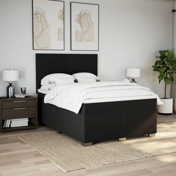 vidaXL Sommier &agrave; lattes de lit avec matelas Noir 160x200 cm Tissu
