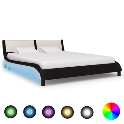 vidaXL Cadre de lit avec LED Noir et blanc Similicuir 160 x 200 cm