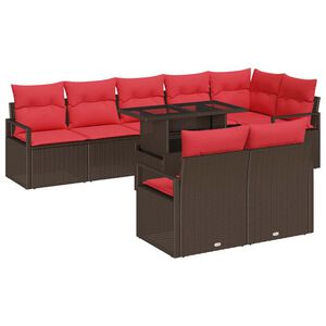 vidaXL Ensemble de canap&eacute; de jardin 9 pcs Marron et rouge polyrotin