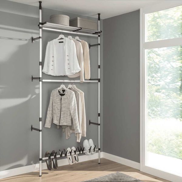 vidaXL Système de garde-robe télescopique barres et étagère Aluminium