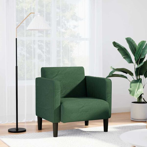 vidaXL Canap&eacute;-chaise accoudoirs vert fonc&eacute; 54 cm tissu velours c&ocirc;tel&eacute;