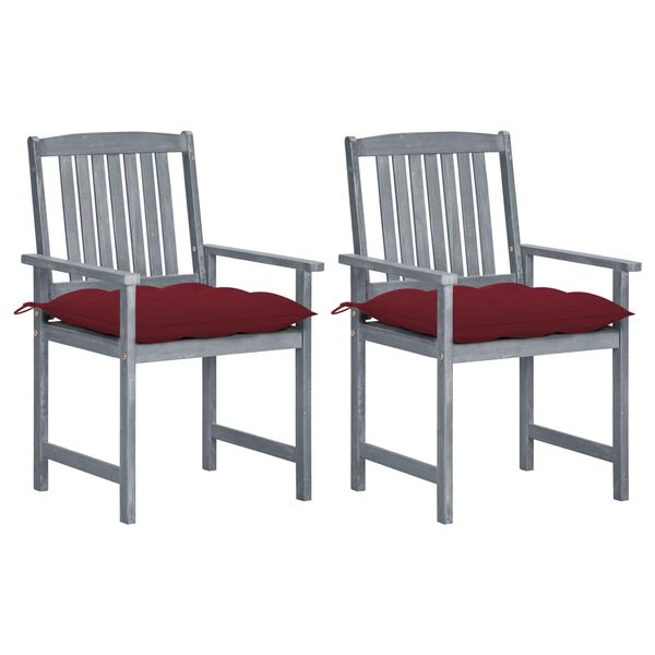 vidaXL Chaises de jardin et coussins lot de 2 Gris Bois acacia massif