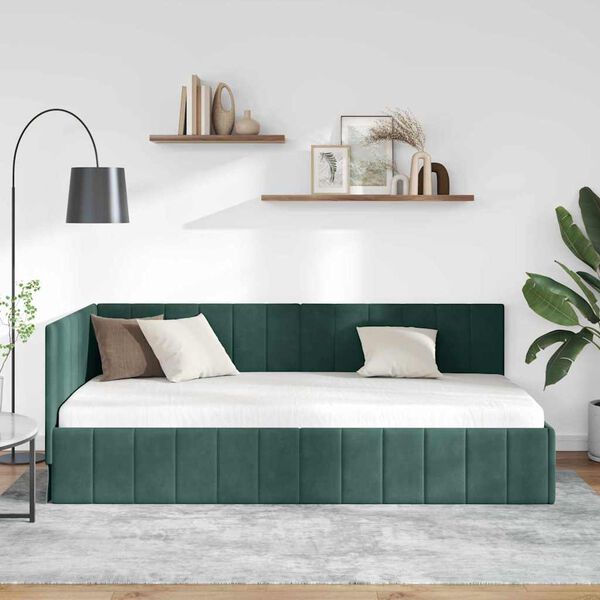 vidaXL Cadre de lit d'angle Vert foncé 90 cm x 190 cm Velours