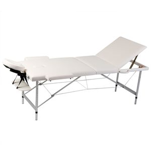 vidaXL Table pliable de massage Blanc cr&egrave;me 3 zones cadre en aluminium