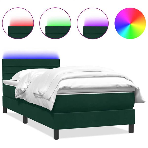 vidaXL Sommier &agrave; lattes de lit et matelas et LED vert fonc&eacute; 80x220 cm velours