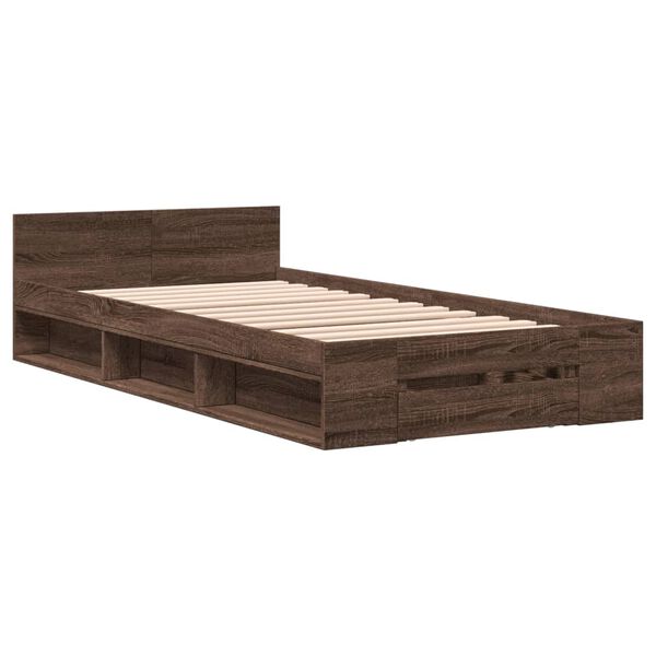 vidaXL Cadre de lit avec tiroir sans matelas ch&ecirc;ne marron 90x200 cm