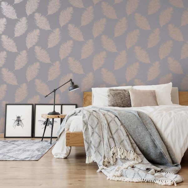 DUTCH WALLCOVERINGS Papier peint Fawning Feather Gris et dor&eacute; rose