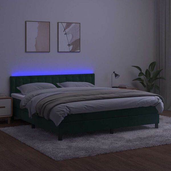 vidaXL Sommier &agrave; lattes de lit matelas et LED Vert fonc&eacute; 160x200 cm