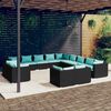 vidaXL Salon de jardin 13 pcs avec coussins Noir R&eacute;sine tress&eacute;e