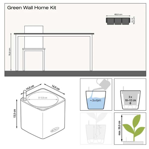 LECHUZA 3 pcs Jardinières Green Wall Home Kit Ardoise
