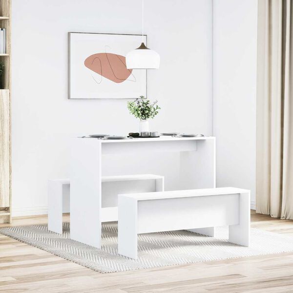 vidaXL Ensemble table &agrave; manger et bancs 3pcs blanc bois d'ing&eacute;nierie