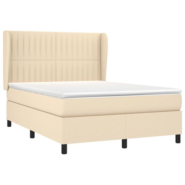 vidaXL Sommier &agrave; lattes de lit avec matelas Cr&egrave;me 140x200 cm Tissu
