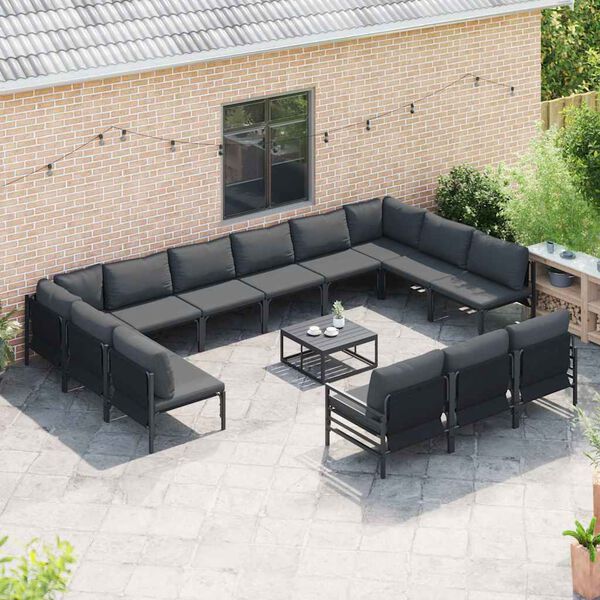 vidaXL Ensemble de canap&eacute; de jardin avec coussin 14 pcs Noir Acier