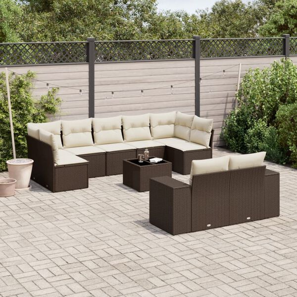 vidaXL Salon de jardin 10 pcs avec coussins marron r&eacute;sine tress&eacute;e
