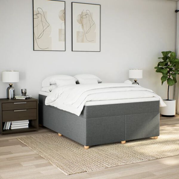 vidaXL Sommier à lattes de lit avec matelas Gris foncé 160x200cm Tissu