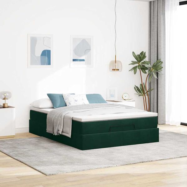 vidaXL Cadre de lit ottoman avec matelas vert fonc&eacute; 140x200 cm velours