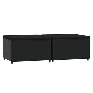vidaXL Repose-pieds de jardin et coussins lot de 2 noir r&eacute;sine tress&eacute;e