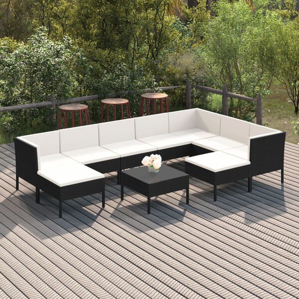 vidaXL Salon de jardin 10 pcs avec coussins R&eacute;sine tress&eacute;e Noir