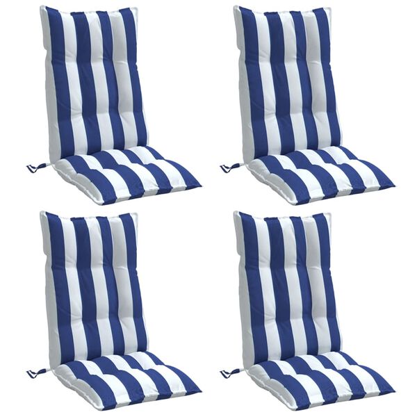 vidaXL Coussins de chaise à dossier haut lot de 4 rayures bleu/blanc