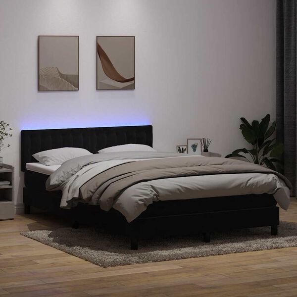vidaXL Sommier &agrave; lattes de lit avec matelas et LED noir 160x210 cm velours