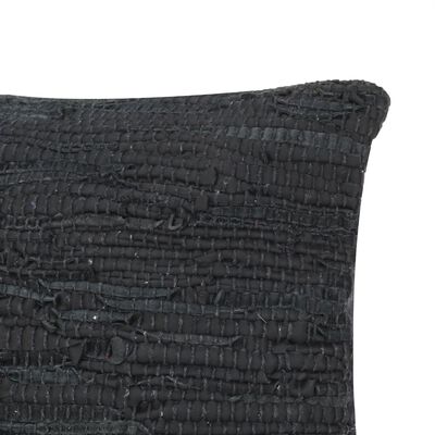 vidaXL Coussin chindi Noir 60x60 cm Cuir et coton