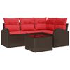 vidaXL Ensemble de canap&eacute; de jardin 5 pcs Marron et rouge polyrotin