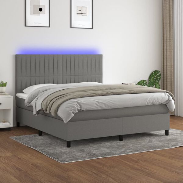 vidaXL Sommier &agrave; lattes de lit et matelas et LED Gris fonc&eacute; 180x200 cm