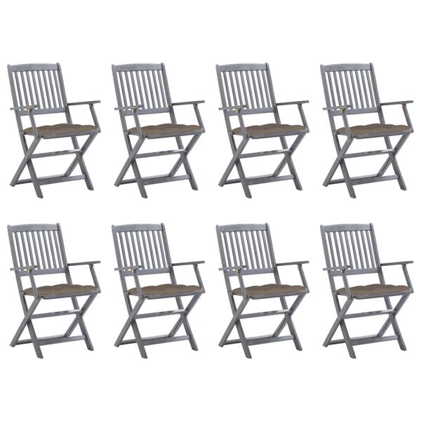 vidaXL Chaises pliables d'ext&eacute;rieur lot de 8 et coussins Bois d'acacia