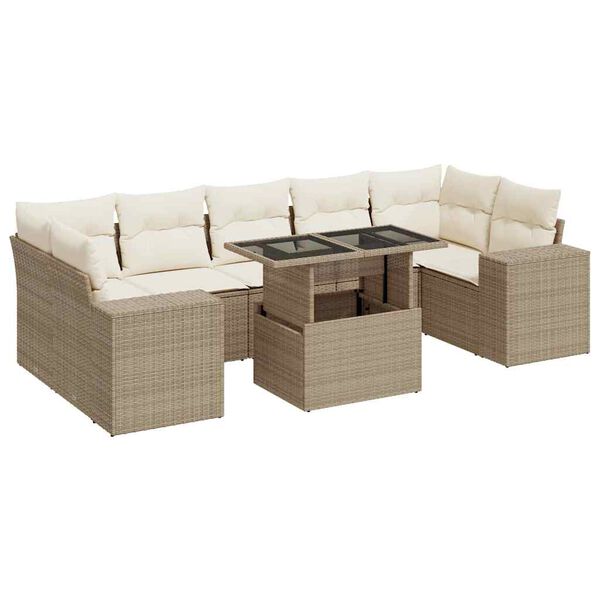 vidaXL Salon de jardin avec coussins 8 pcs beige r&eacute;sine tress&eacute;e